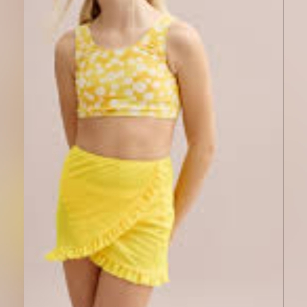 Yellow Floral Bikini Set Girls Size 7/8